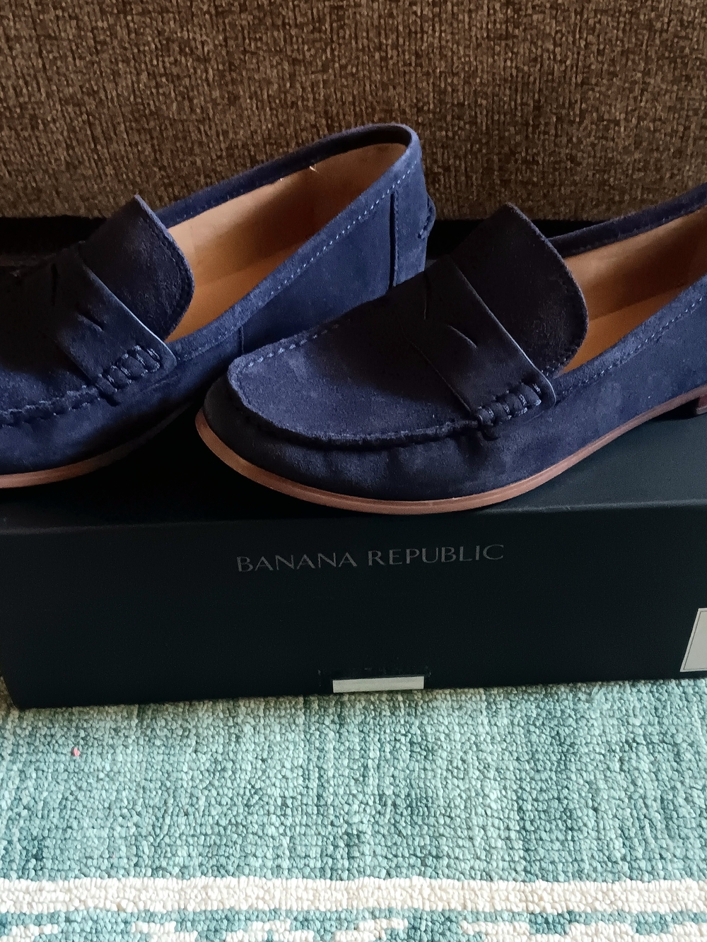 Banana Republic Navy Blue Suede Penny Loafers - Picture 2 of 3